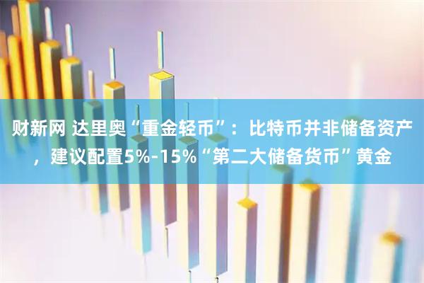 财新网 达里奥“重金轻币”：比特币并非储备资产，建议配置5%-15%“第二大储备货币”黄金